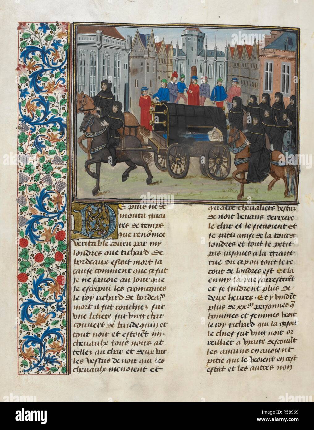 The funeral procession of King Richard II of England. Chroniques de France et d'Angleterre, Book IV. S. Netherlands; circa 1460-1480. Source: Royal 18 E. II, f.416v. Language: French. Author: FROISSART, JEAN. Stock Photo