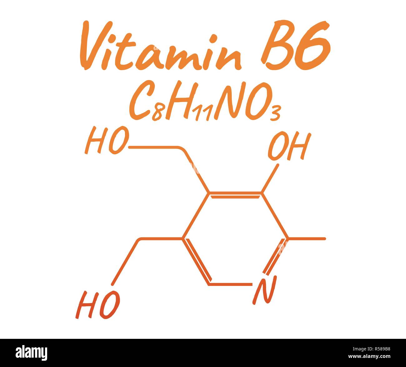 Vitamin B6 Label and Icon. Chemical Formula and Structure Logo. Vector Illustration. Stock Vector