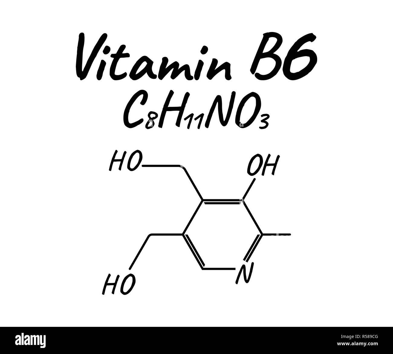 Vitamin B6 Label and Icon. Chemical Formula and Structure Logo. Vector Illustration. Stock Vector