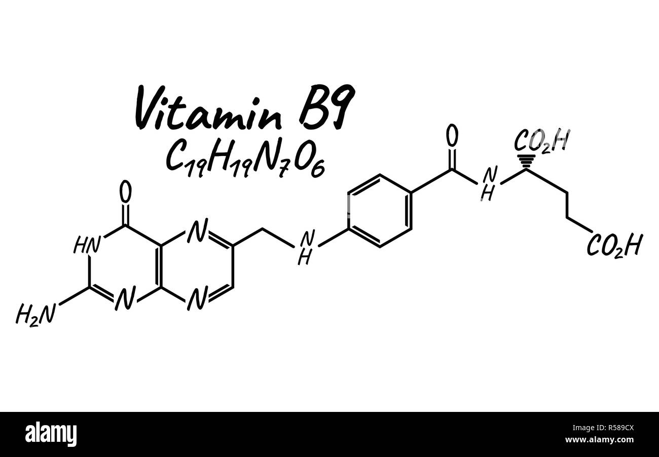 Vitamin B9 Label And Icon. Chemical Formula And Structure Logo. Vector ...