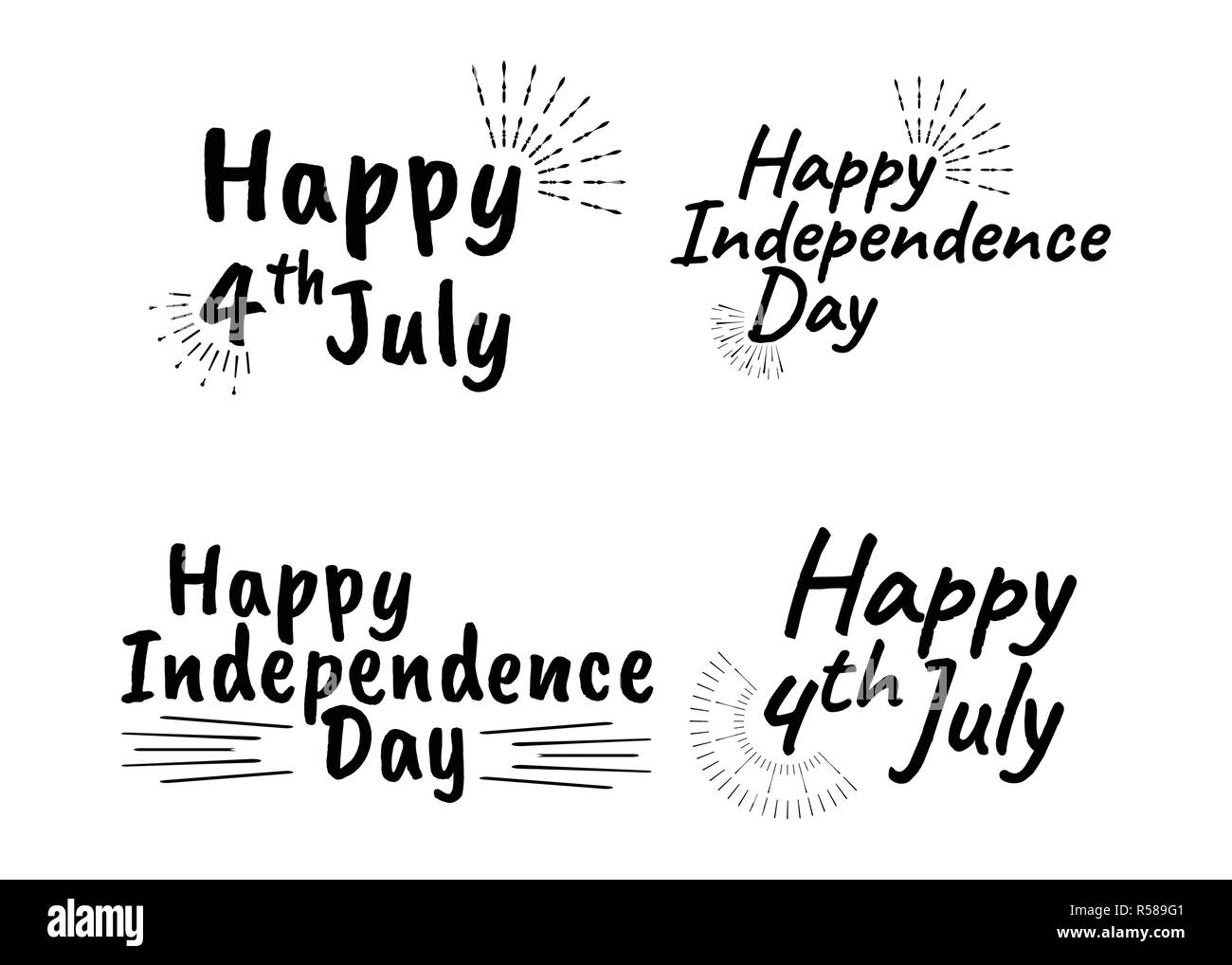Happy 4 th July and Independence Day. Greeting Cards with Font. Vector