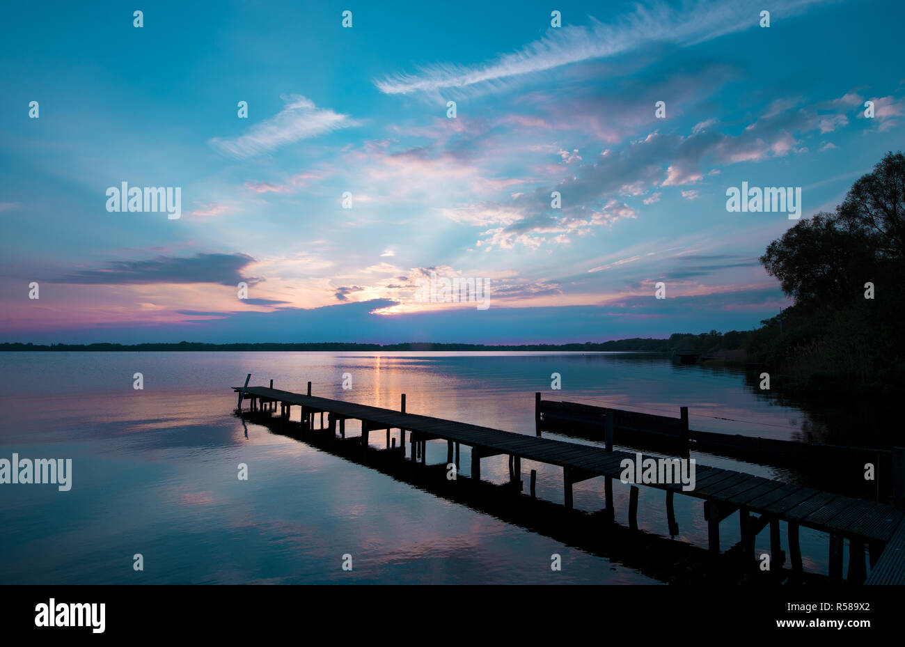 sunset at the lake Stock Photo