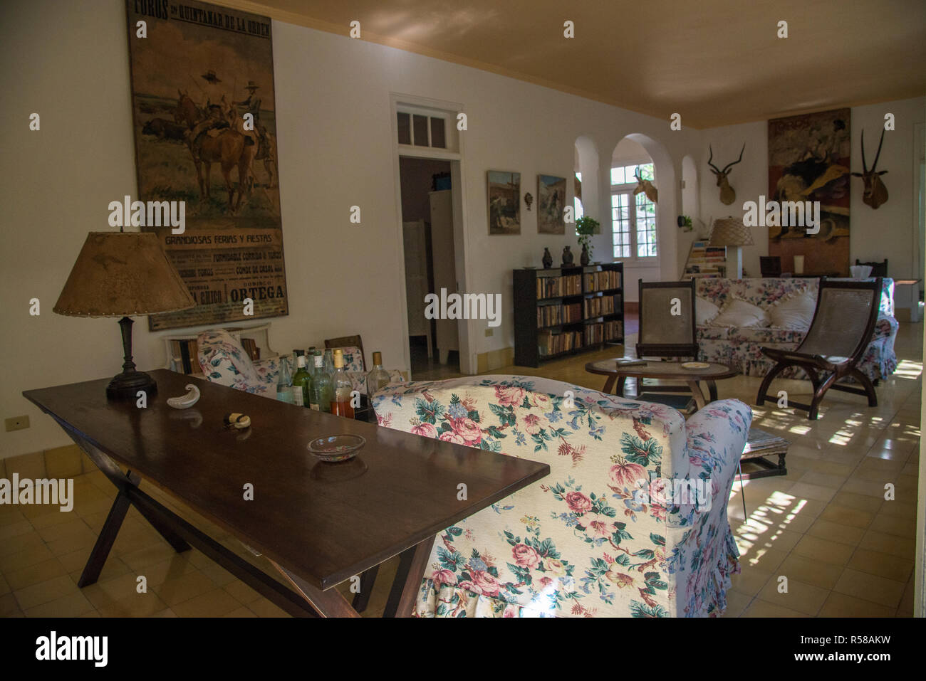 Living space in Ernest Hemingway's home in Cuba. Stock Photo