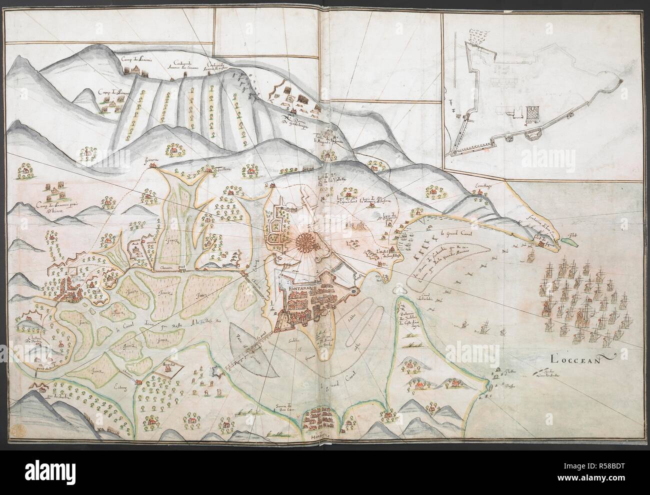 A coloured plan of Fuenterrabia and the adjoining country. A colored