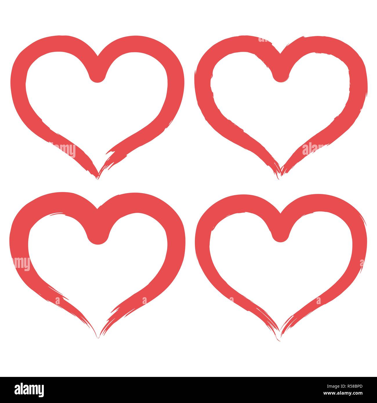 Set of brush heart icon. Handmade drawing label. Vector illustration