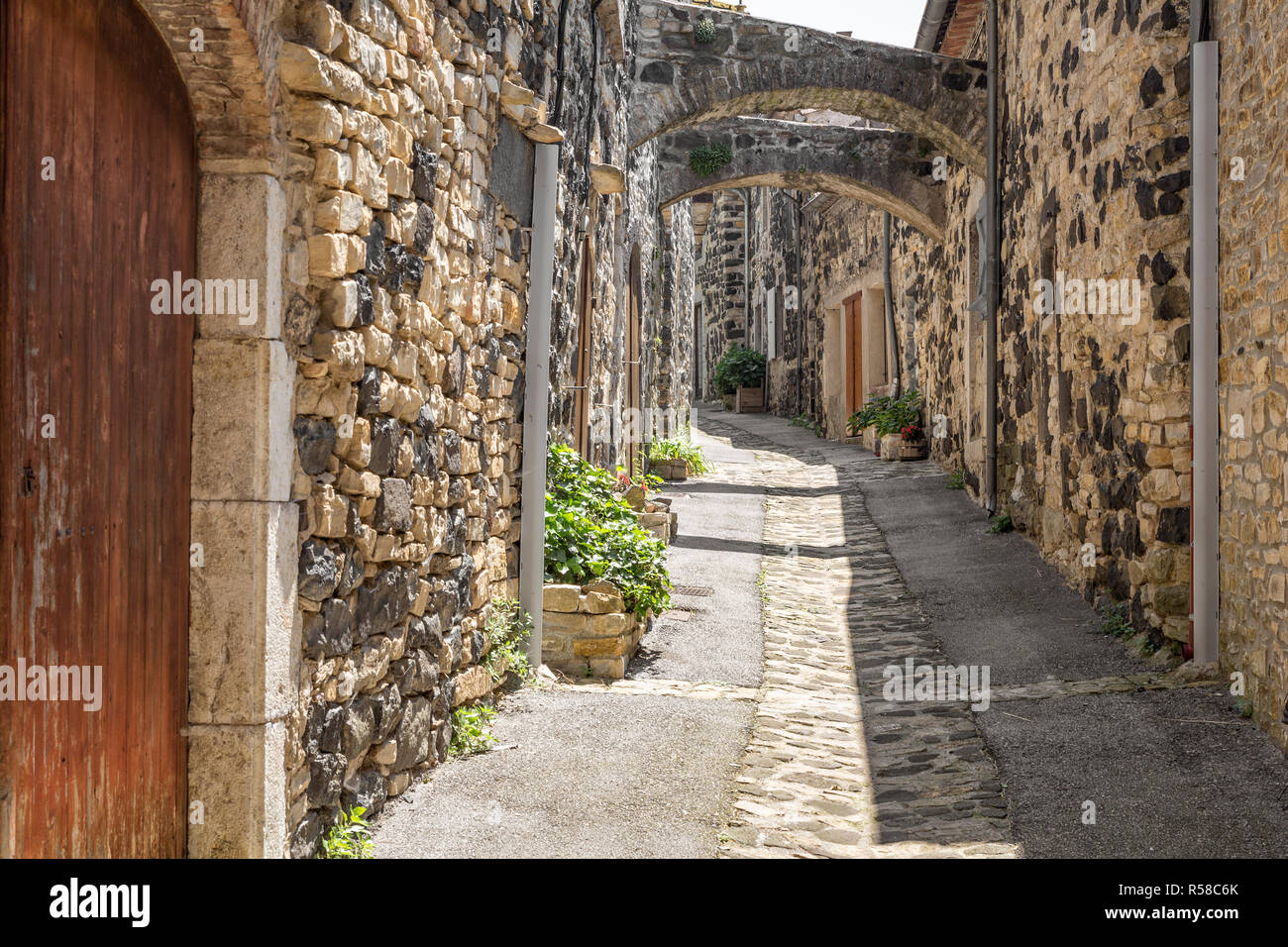picturesque lane in the village of mirabel in the ardeche,southern france Stock Photo