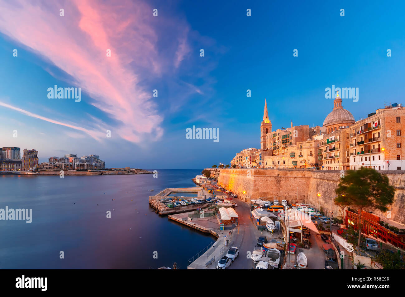 Valletta Skyline at sunset, Malta Stock Photo Alamy