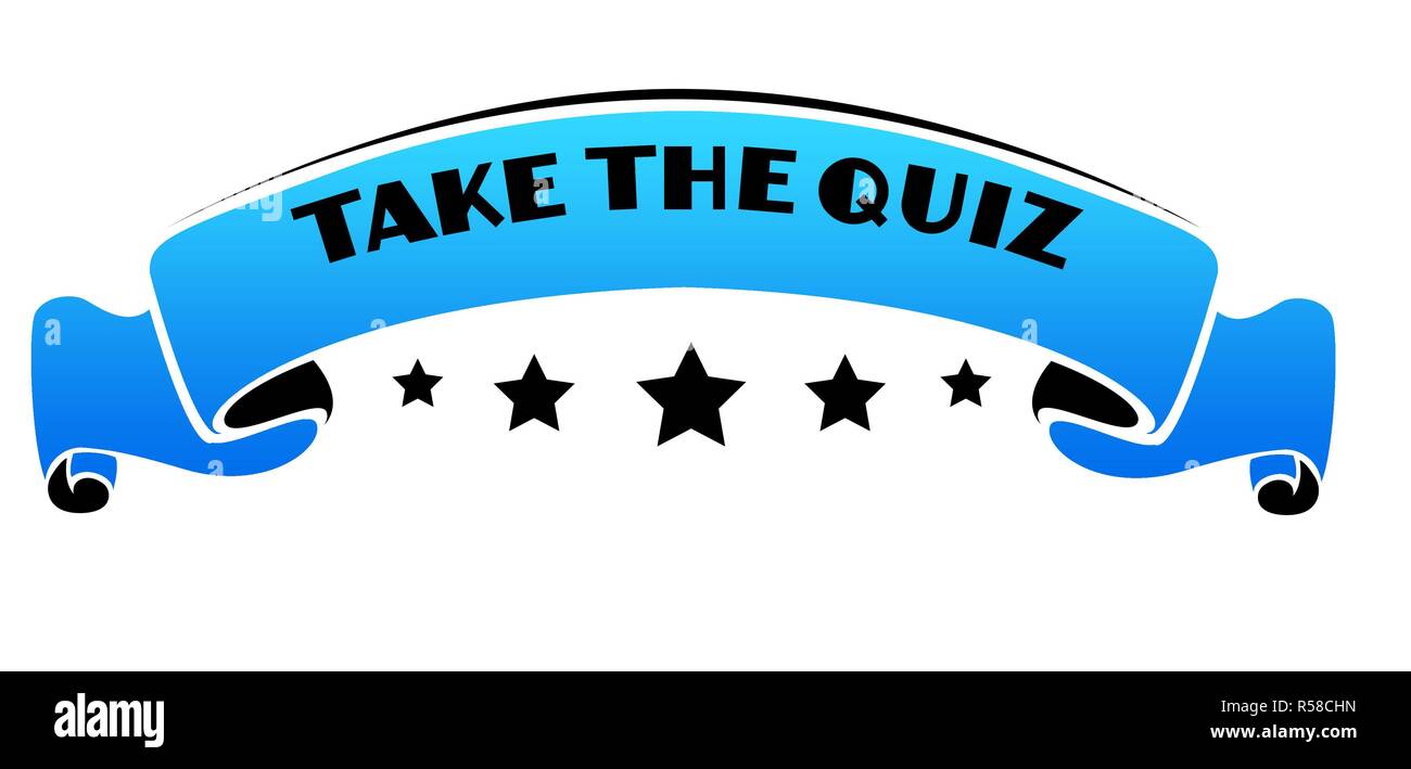 Blue band with TAKE THE QUIZ text. Stock Photo