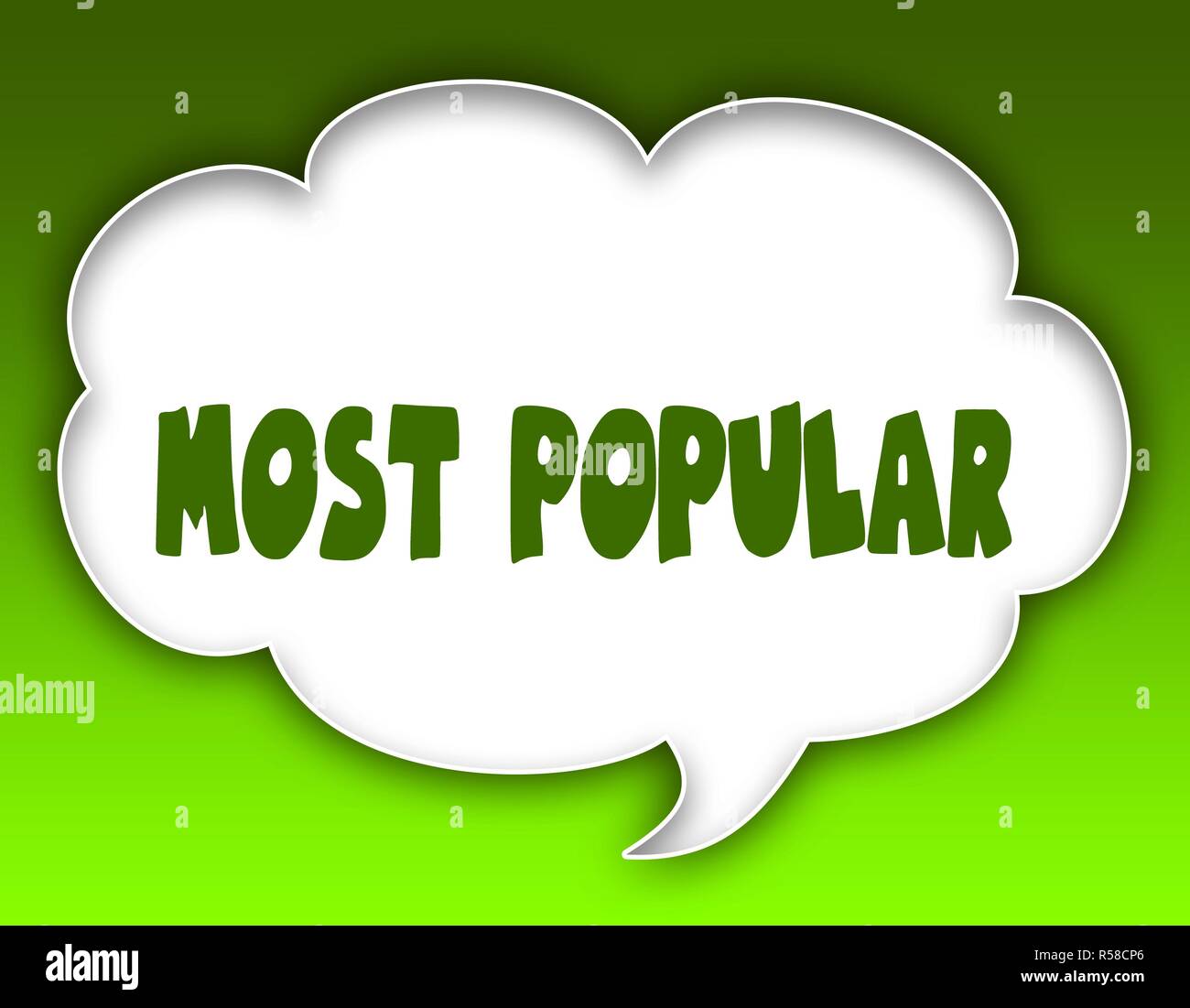 MOST POPULAR message on speech cloud graphic. Green background Stock