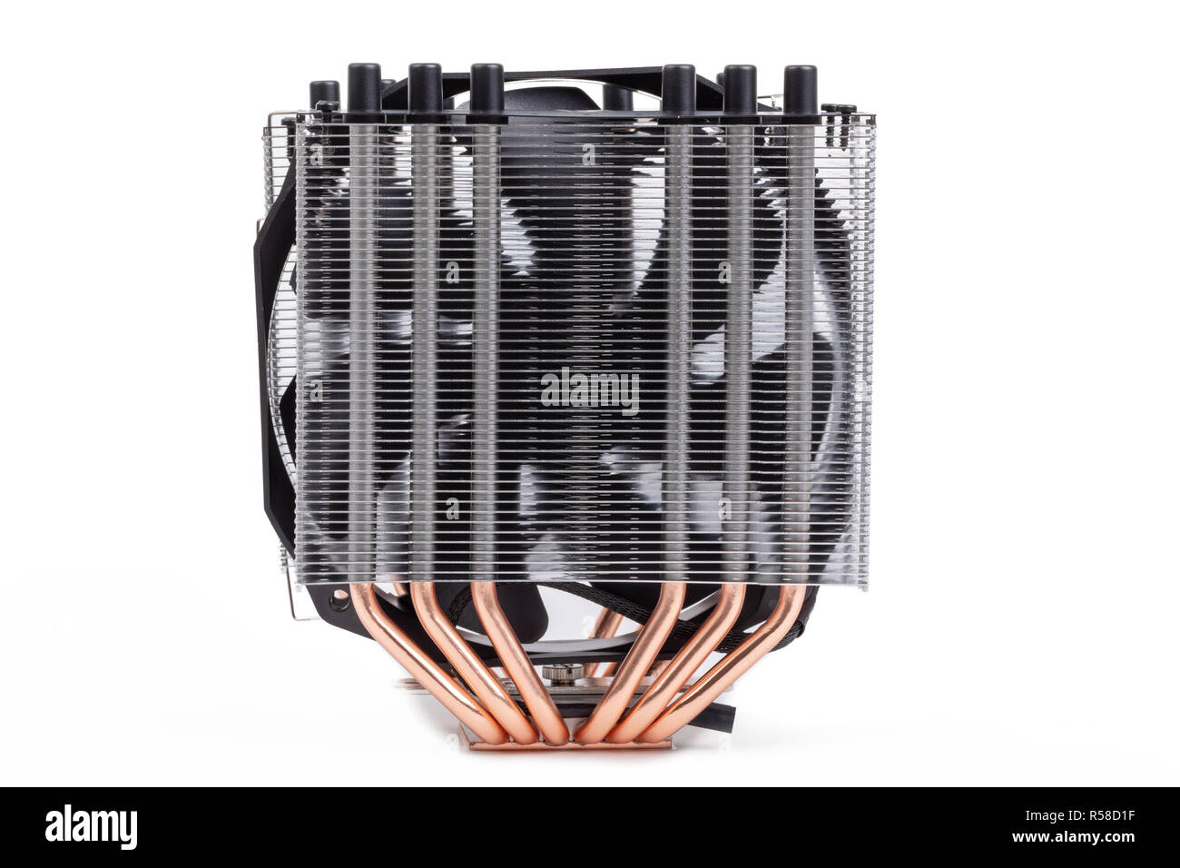 CPU Cooler with heat-pipes and ventilator fan for mew processors 9th generation isolated on white background Stock Photo