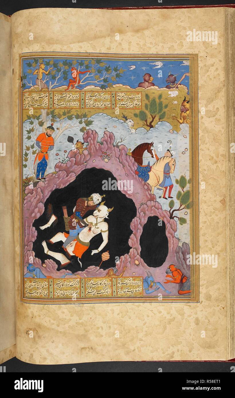 Rustam and the White Demon. Shahnama of Firdawsi, with 56 miniatures. 1580 - 1600. Source: I.O. ISLAMIC 3540, f.71v. Language: Persian. Author: FIRDAWSI. ANON. Stock Photo