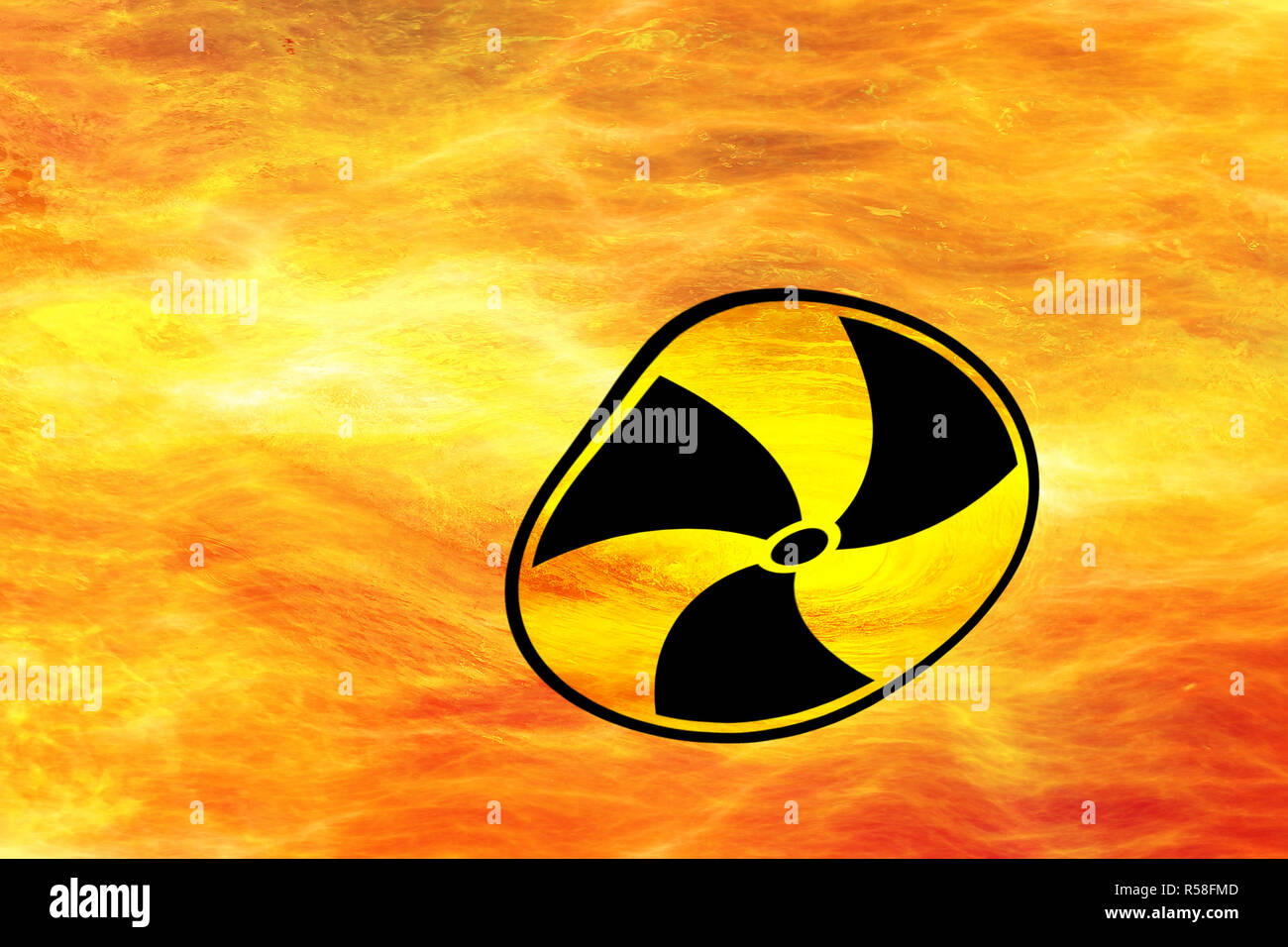 fire circles or whirlpools with warning signs of radioactivity Stock Photo