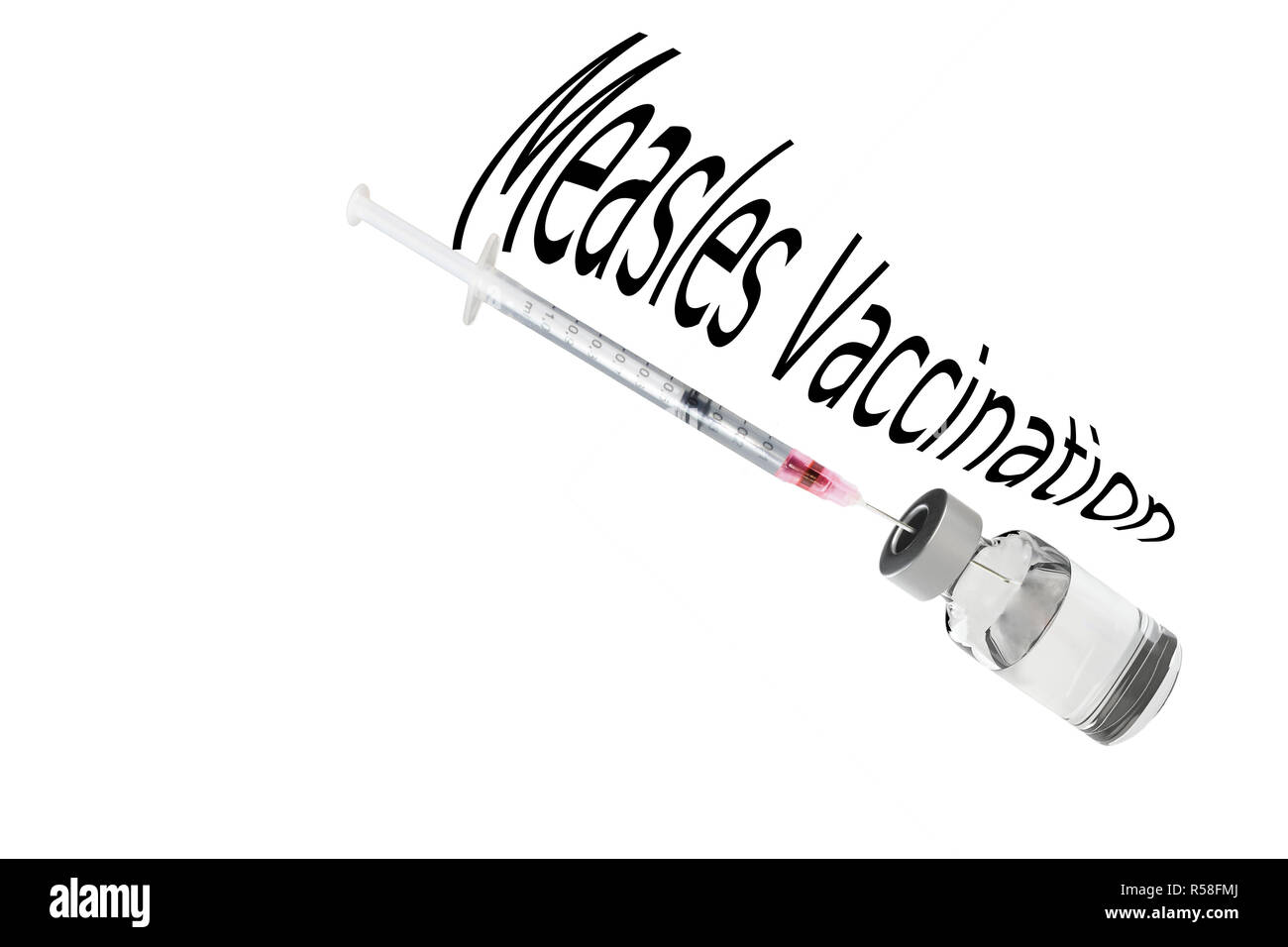 syringe is filled with vaccine for measles vaccine. Stock Photo