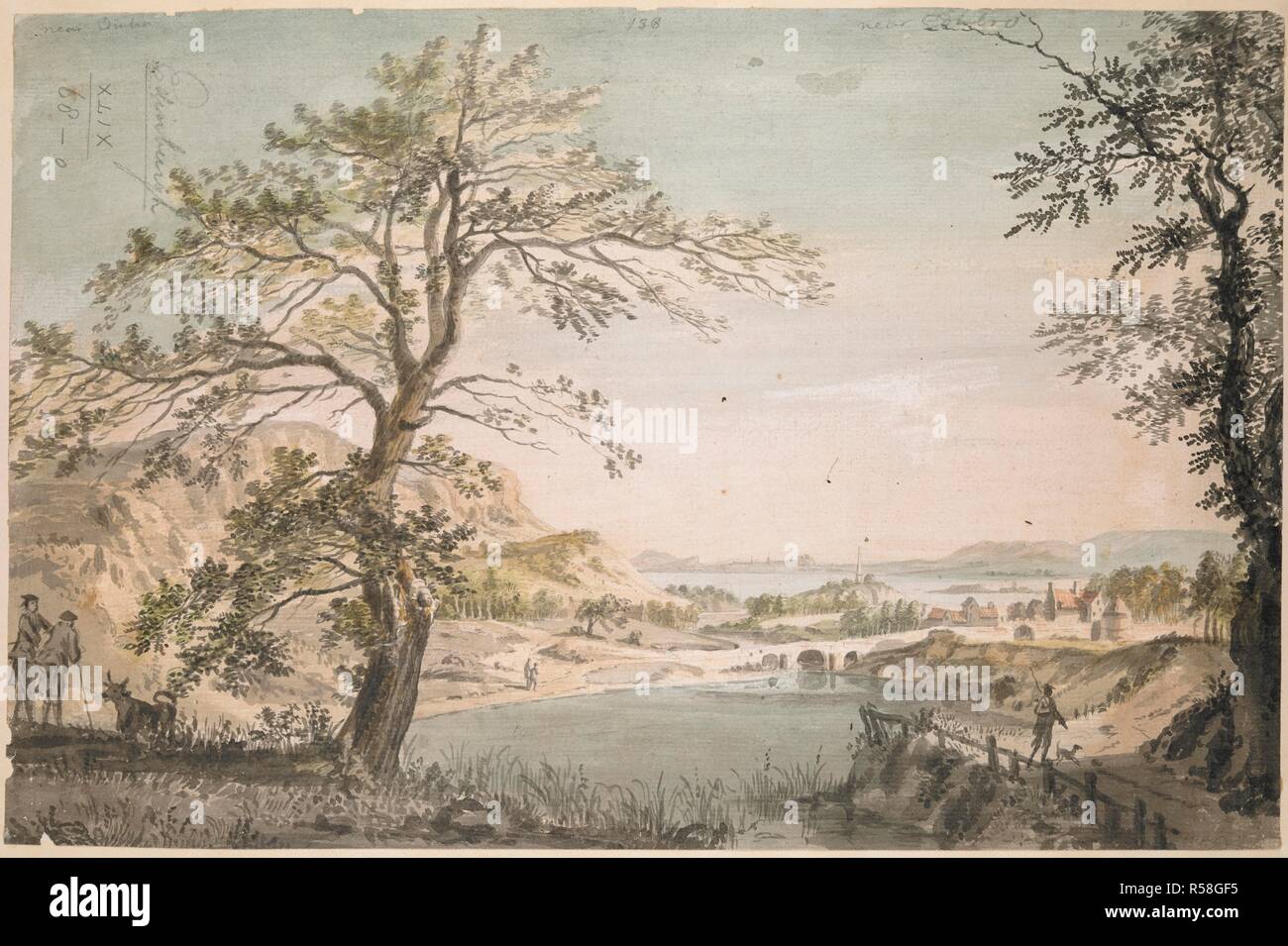 A view taken near Edinburgh. A colored view, taken near Edinburgh. ca. 1750-1800. Source: Maps K.Top.49.68.o. Stock Photo