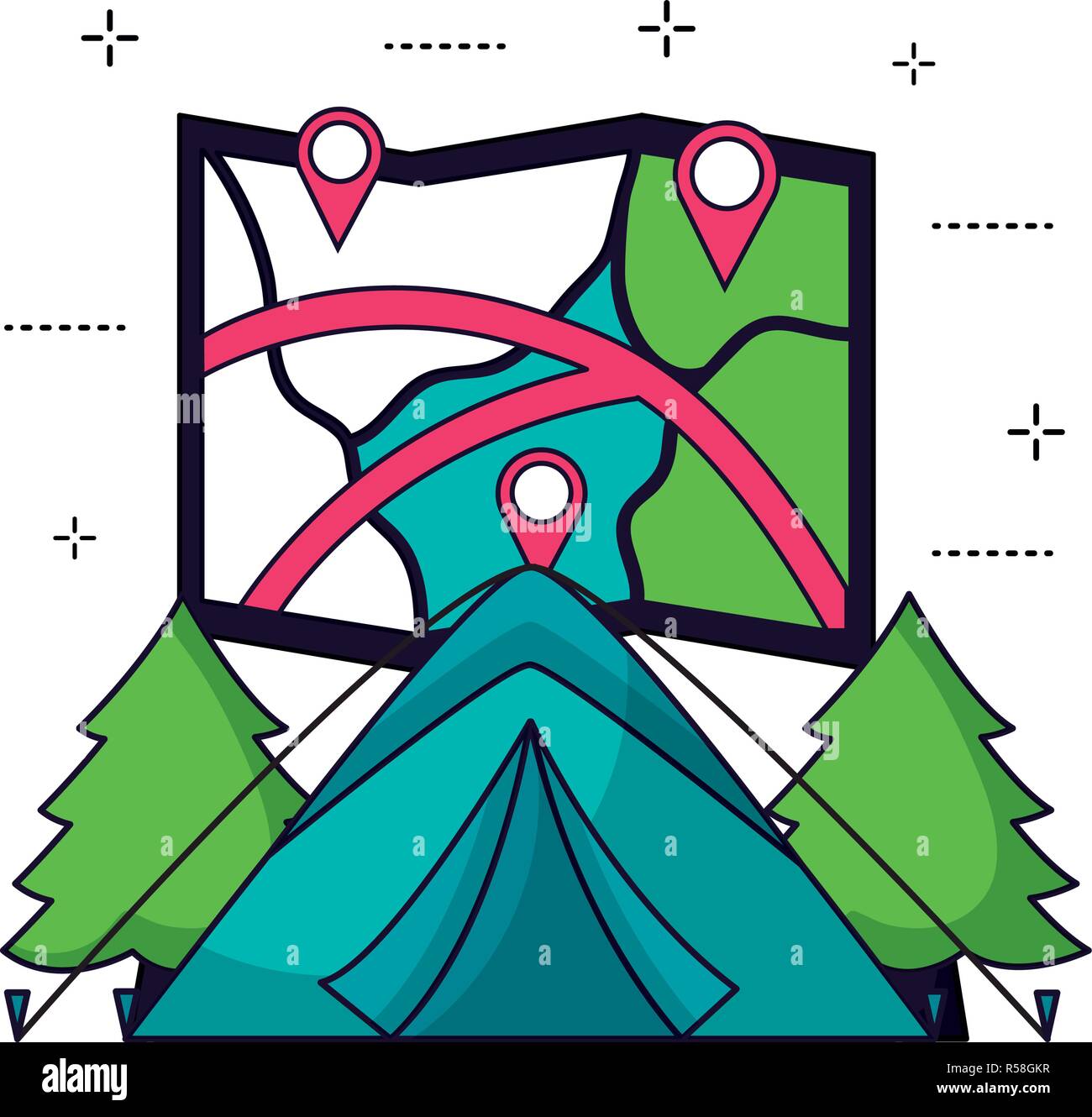tent map and forest camping summer vector illustration Stock Vector ...