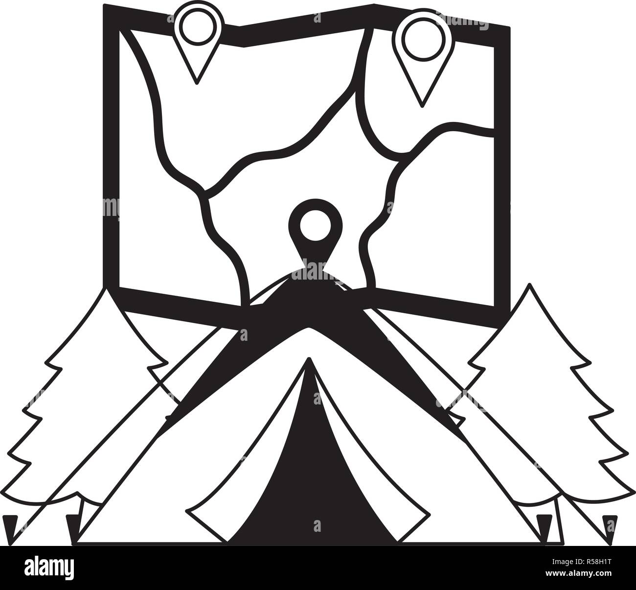 tent map and forest camping summer vector illustration Stock Vector ...