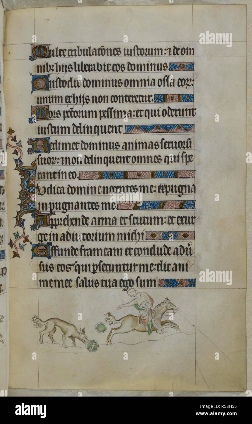 Bas De Page Scene Of A Hunter Distracting A Tiger From The Capture Of Its Cub By Casting A Mirror Onto The Ground In Front Of It Psalter The Queen Mary Psalter England London Westminster