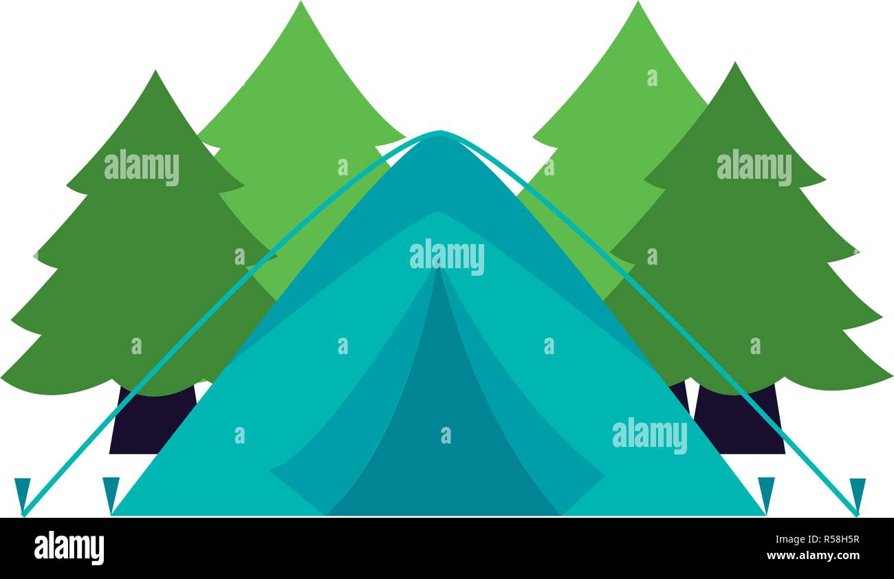 tent and forest trees camping summer vector illustration Stock Vector ...