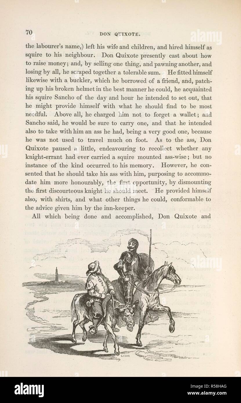 Don Quixote and Sancho Panza. Don Quixote de la Mancha ... Carefully revised and. J. J. Dubochet & Co.: London, 1837-39. Don Quixote and Sancho Panza.  Image taken from Don Quixote de la Mancha Carefully revised and corrected. Illustrated by Tony Johannot. [With a memoir of Cervantes and a notice of his works from the French of L. Viardot.]..  Originally published/produced in J. J. Dubochet & Co.: London, 1837-39. . Source: 12490.g.26 volume 1, 70. Language: English. Stock Photo