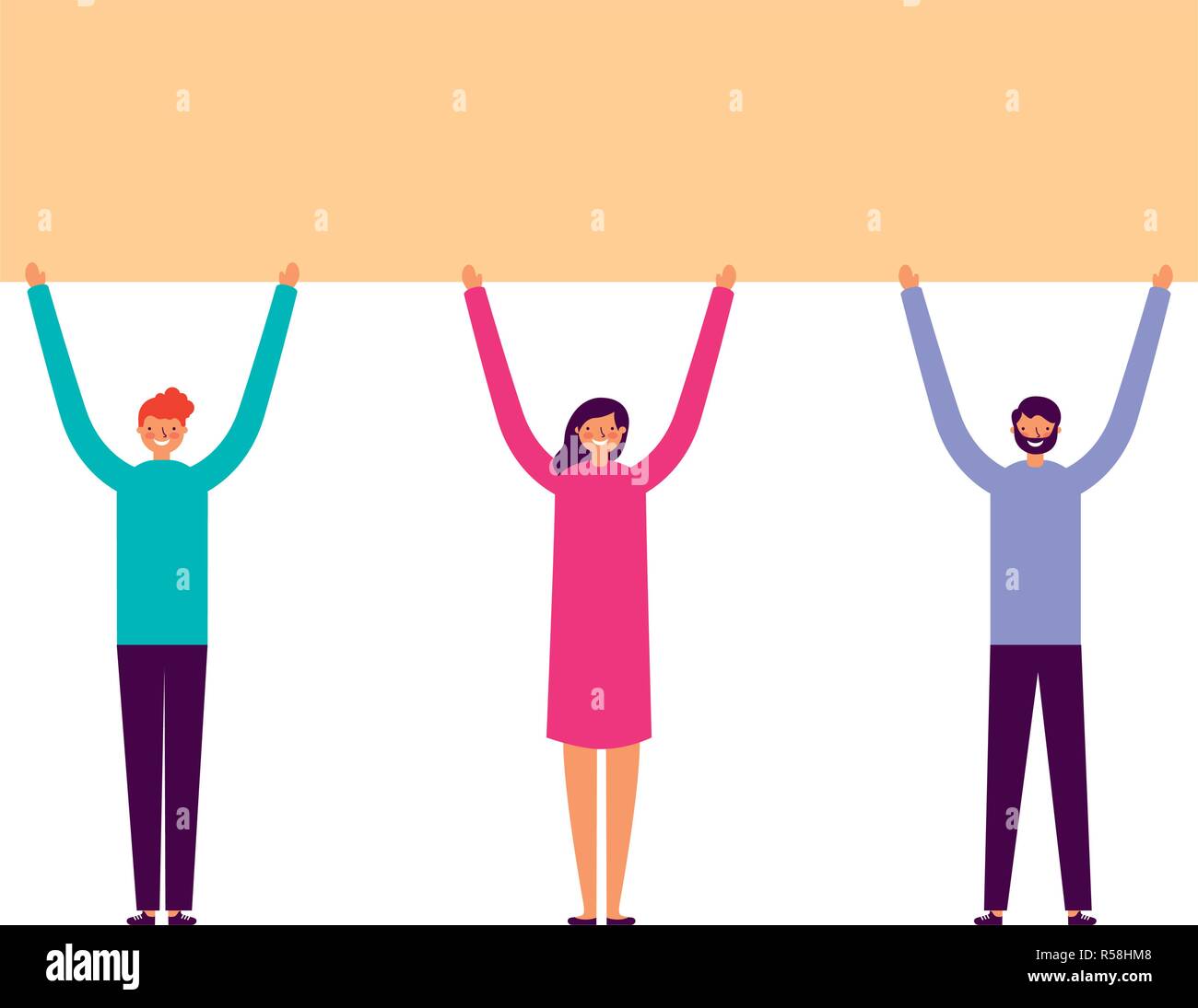 people holding banner on white background vector illustration Stock ...