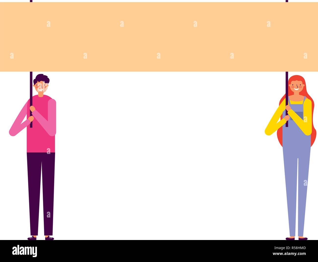 man and woman holding banner vector illustration Stock Vector Image ...