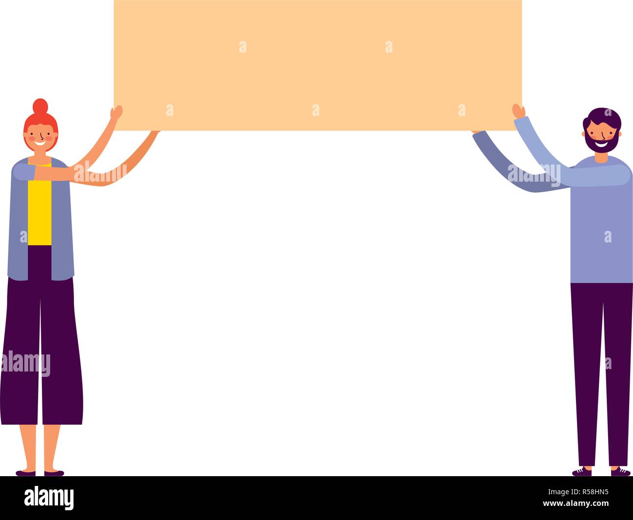 man and woman holding banner vector illustration Stock Vector Image ...