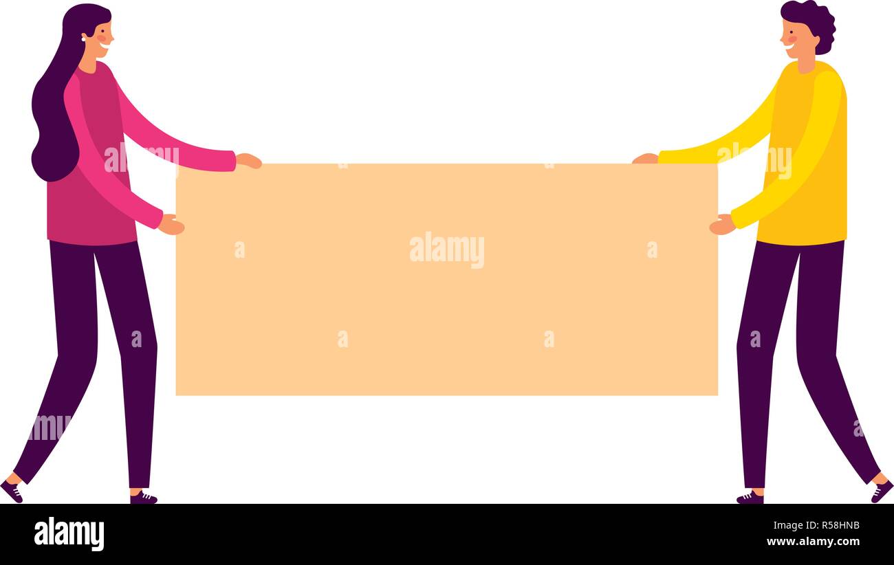 man and woman holding banner vector illustration Stock Vector Image ...