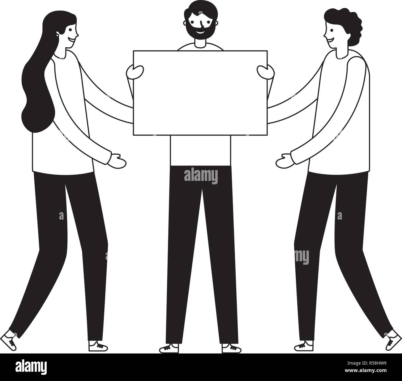 people holding banner on white background vector illustration Stock ...