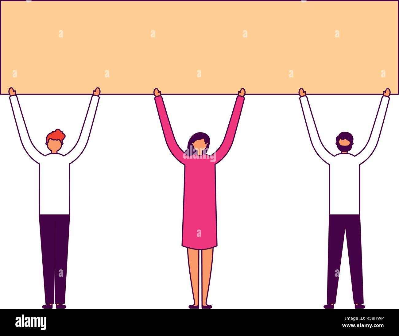 people holding banner on white background vector illustration Stock ...