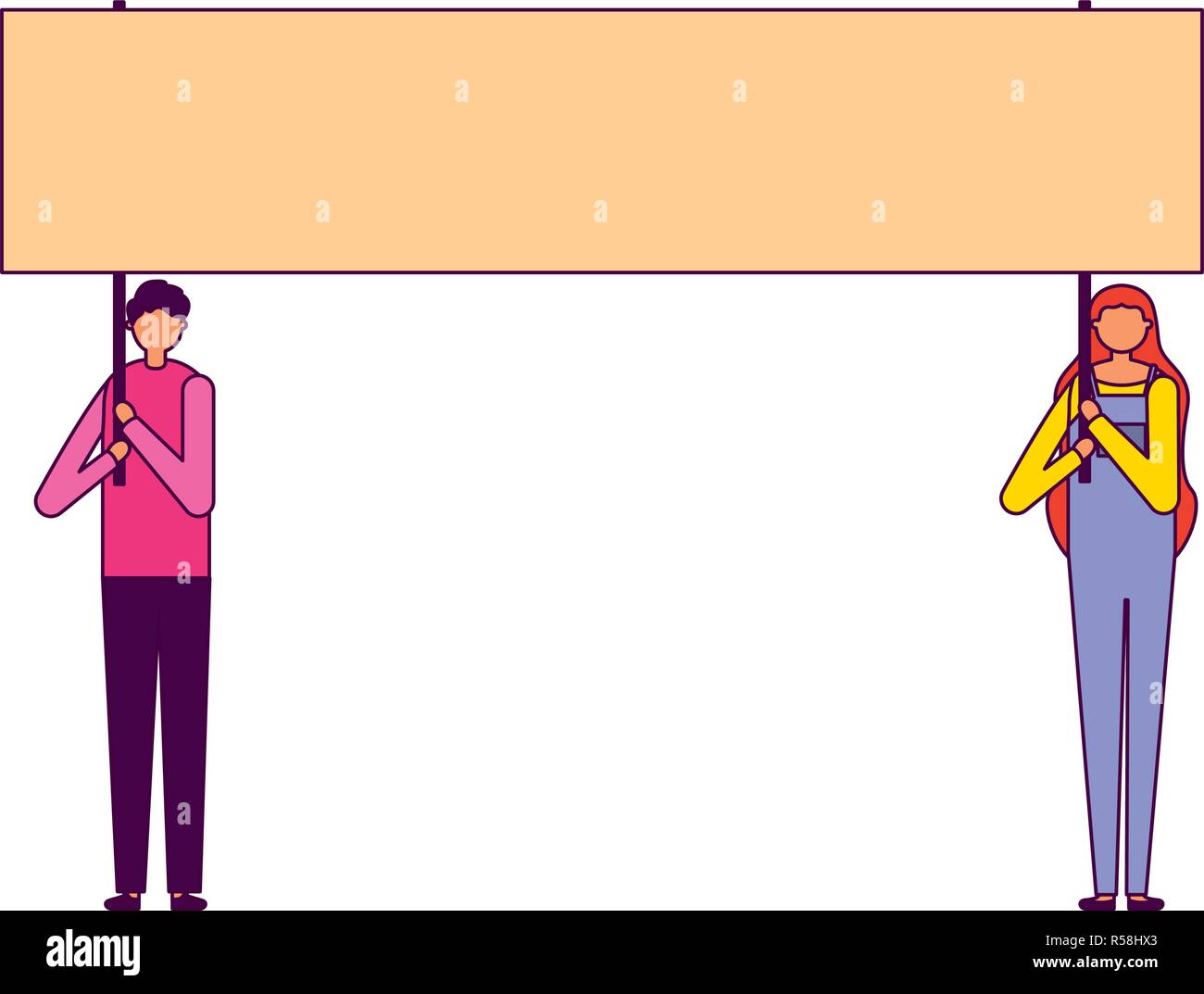 man and woman holding banner vector illustration Stock Vector Image ...