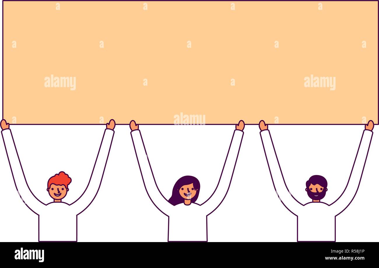 people holding banner on white background vector illustration Stock ...
