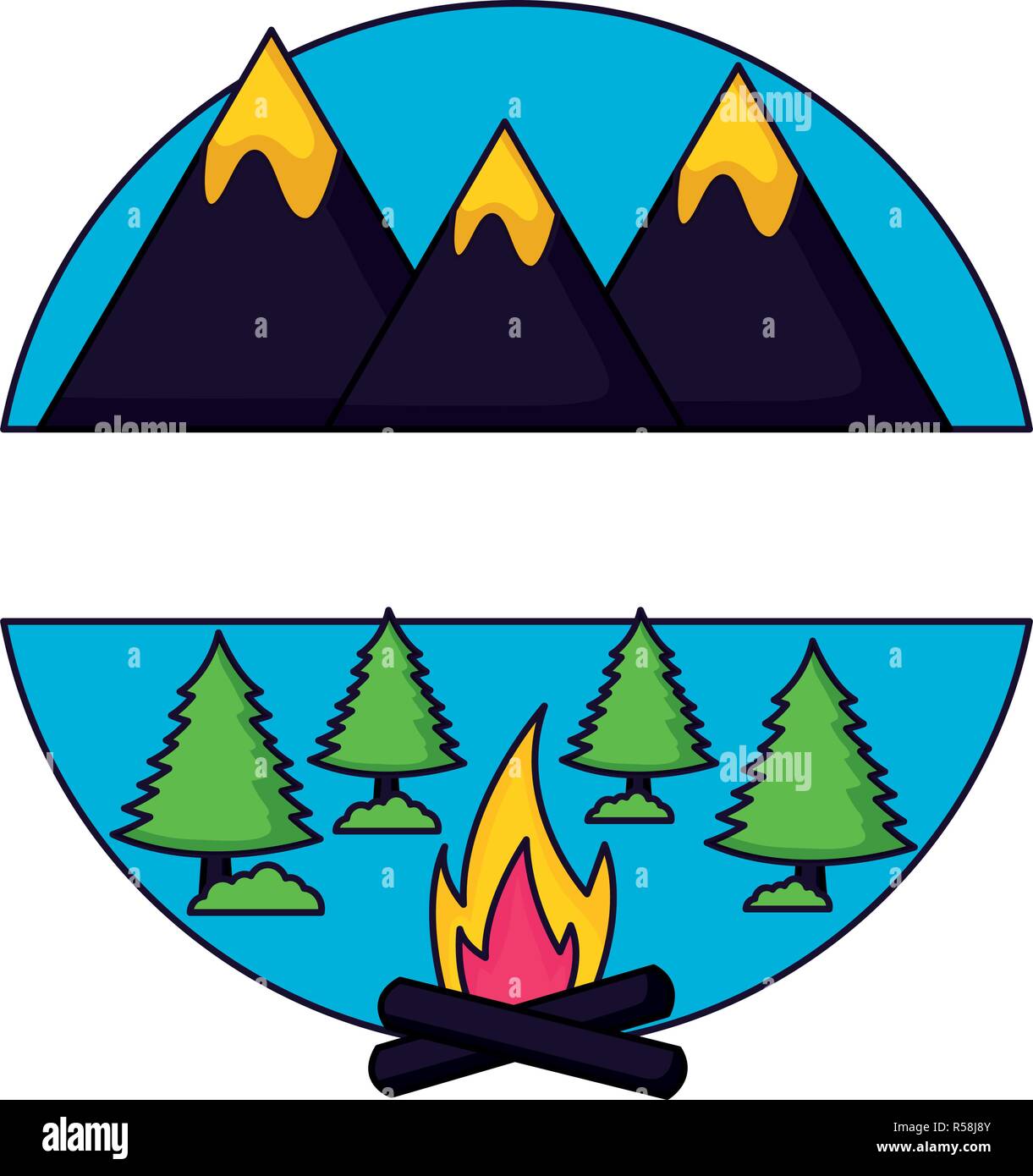 forest mountains bonfire camping landscape vector illustration Stock ...