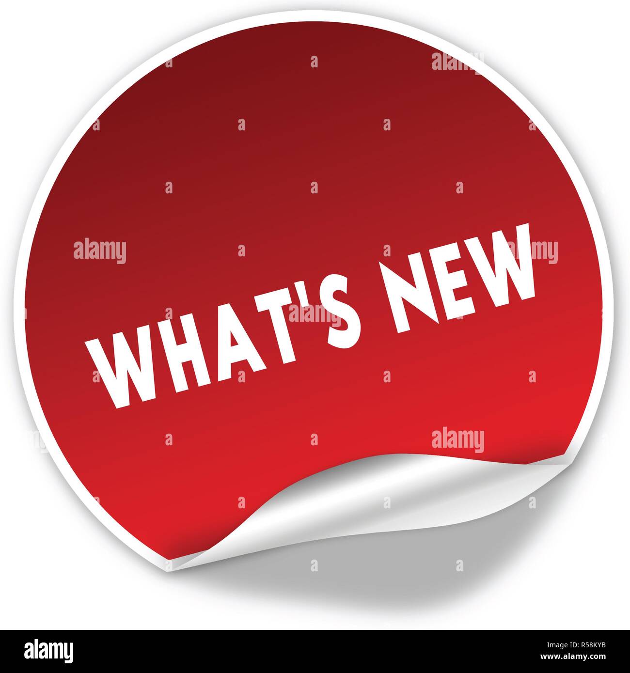 WHAT IS NEW text on realistic red sticker on white background. Stock Photo