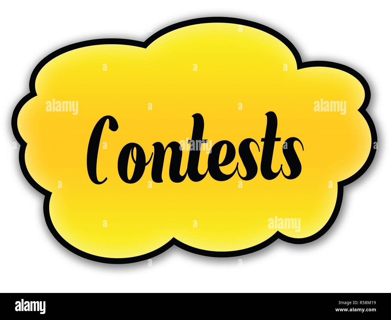 CONTESTS handwritten on yellow cloud with white background Stock Photo