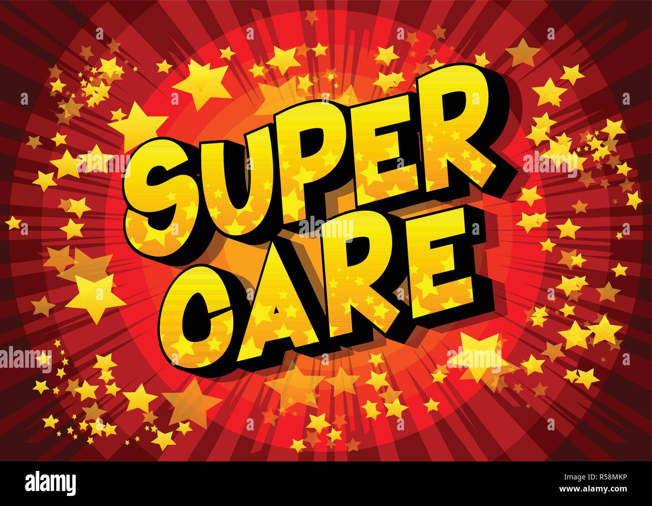 Super Care - Vector illustrated comic book style phrase. Stock Vector