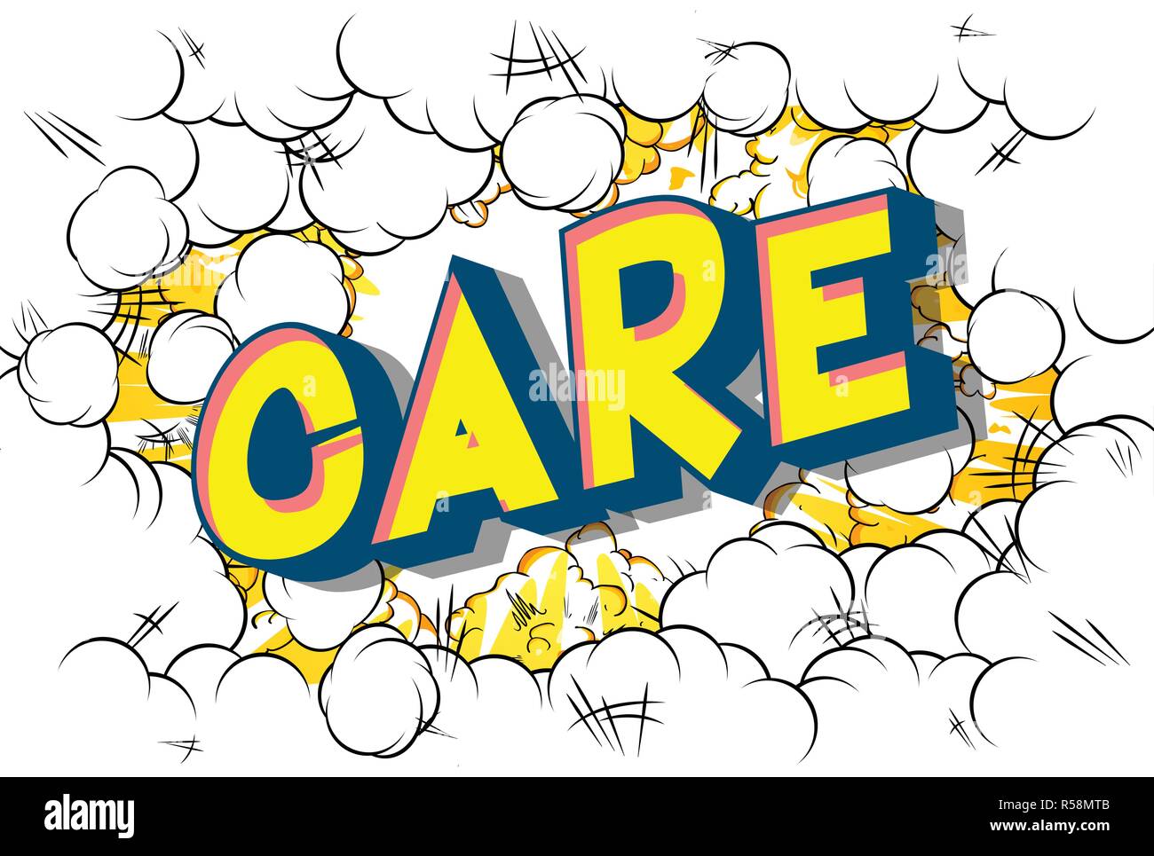 Care - Vector illustrated comic book style phrase. Stock Vector