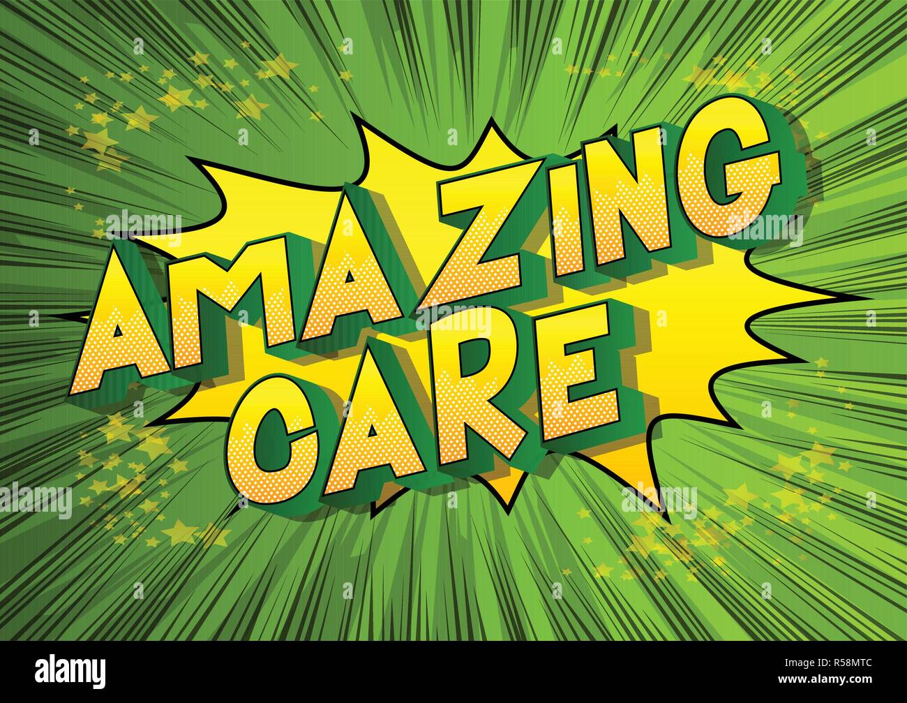 Amazing Care - Vector illustrated comic book style phrase. Stock Vector