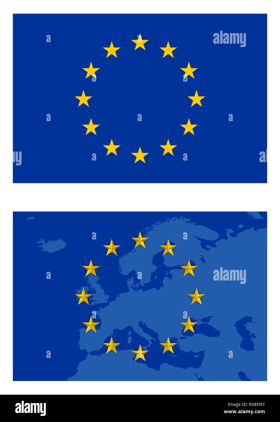 Vector europe flag and map isolated on white background Stock Vector