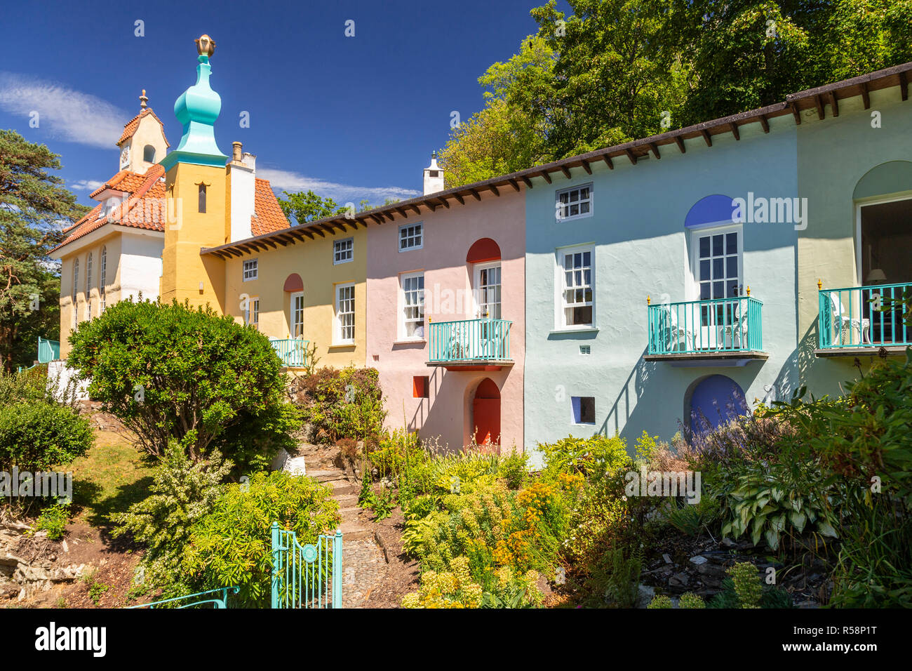 Italian style buildings at Portmeirion, Wales Stock Photo