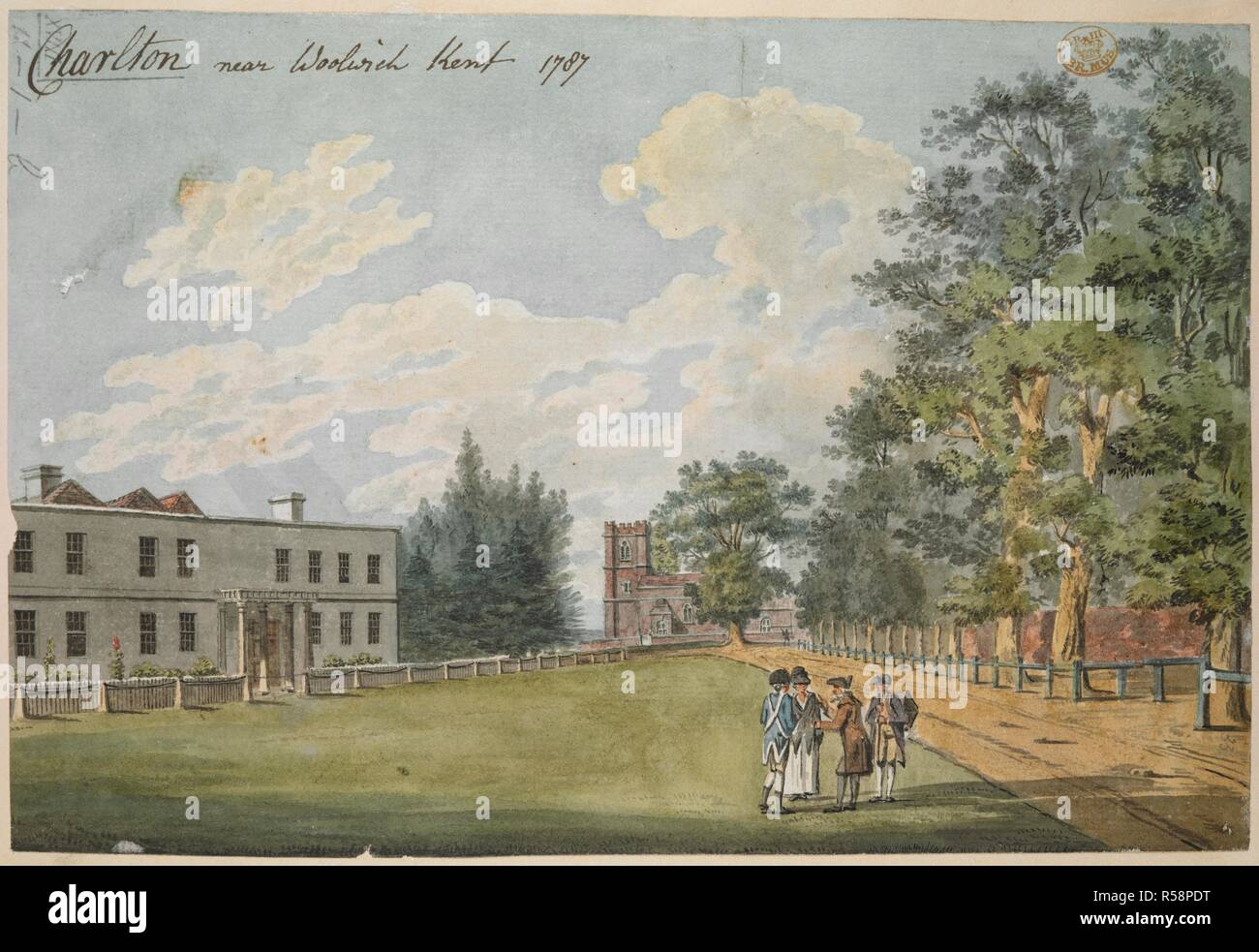 Charlton Green at the centre of the scene; a large house to the left