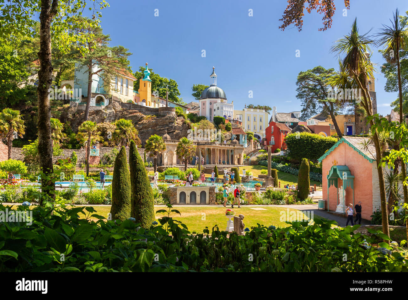 Italian style buildings at Portmeirion, Wales Stock Photo