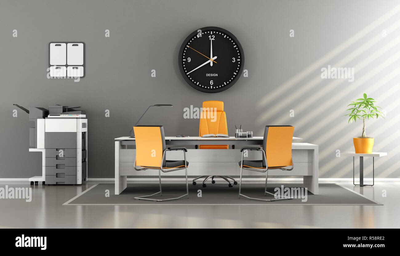 Modern gray and orange office Stock Photo