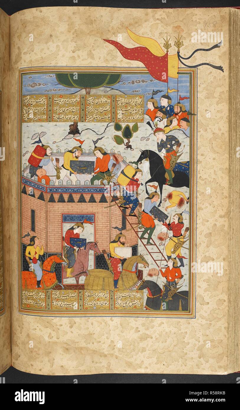 Persian troops sacking Farud's residence. Shahnama of Firdawsi, with 56 miniatures. 1580 - 1600. Source: I.O. ISLAMIC 3540, f.138v. Language: Persian. Stock Photo