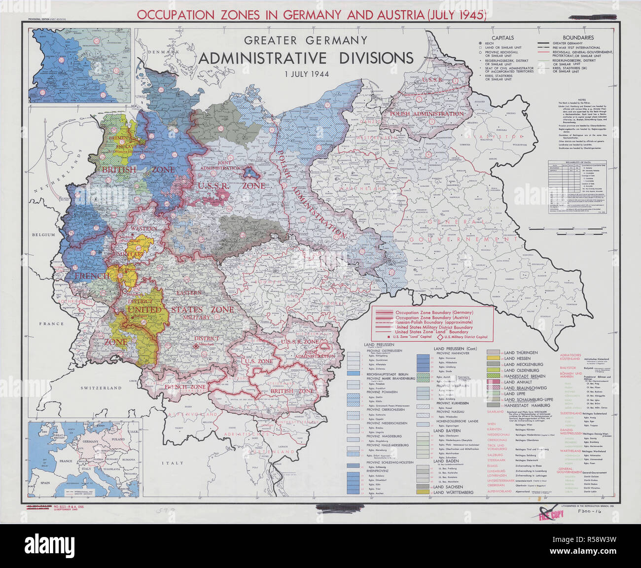 July 1945 - World War II maps and charts - Map Showing Occupation Zones in Germany and Austria ...