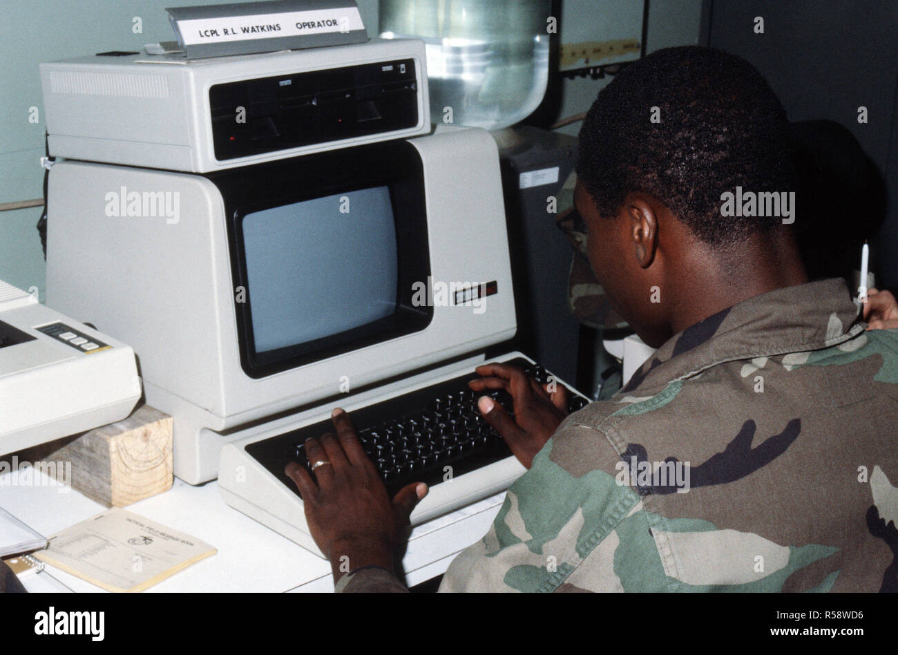 A Marine operates a computer terminal during a training exercise Stock ...