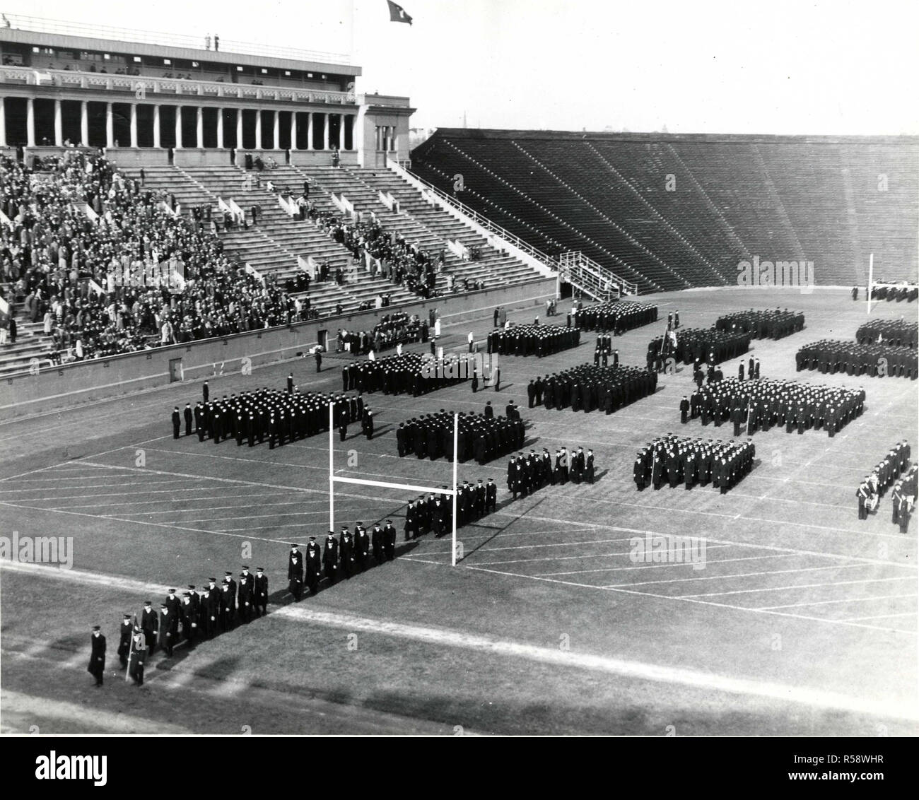 May 1945 - V-12 Regiment on Soldiers Field at Harvard Stock Photo