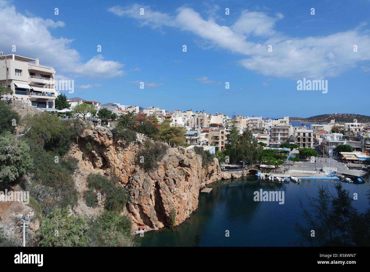 agios nikolaos with voulismeni lake,crete Stock Photo
