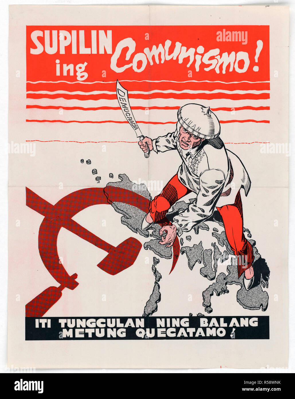 8/13/1951 - U.S. Propaganda Posters in 1950s Asia - Stop Communism (written in Pampanga) Stock Photo