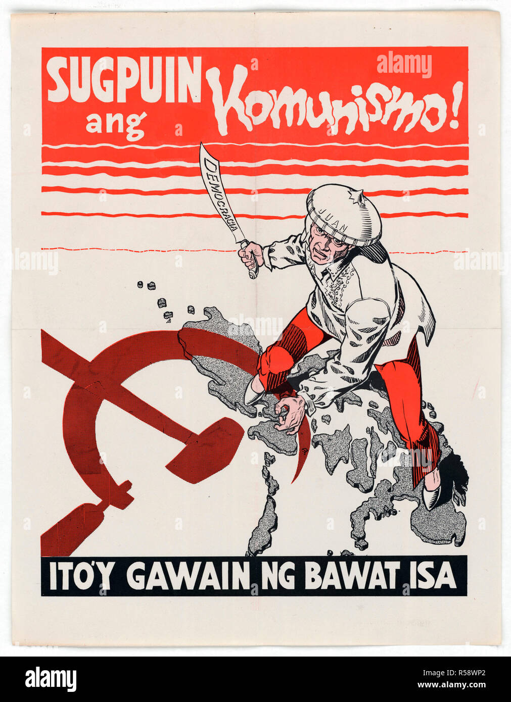 8/13/1951 - U.S. Propaganda Posters in 1950s Asia - Stop Communism poster (written in Tagalog) Stock Photo