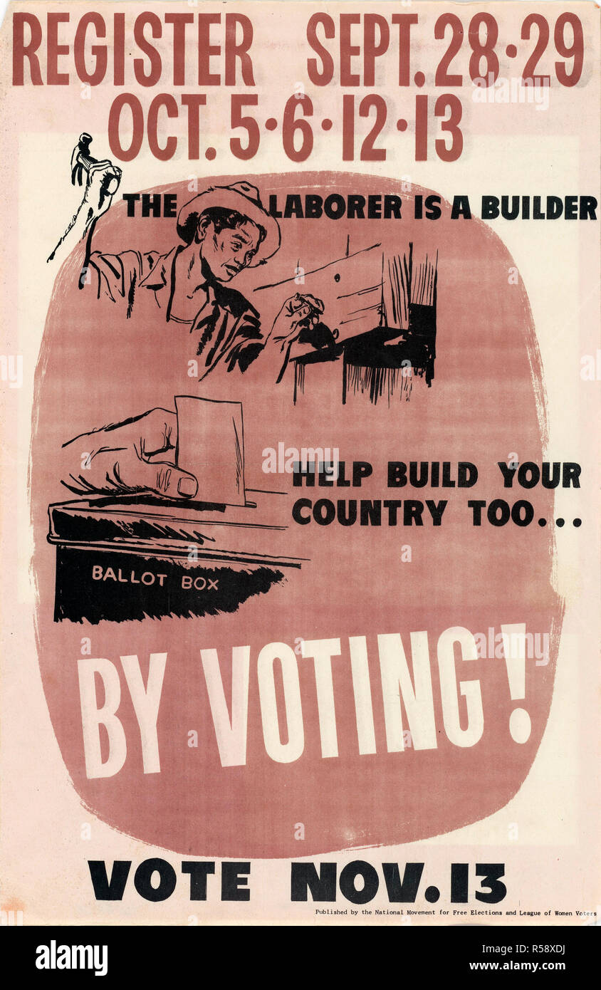 10/10/1951 - U.S. Propaganda Posters in 1950s Asia - Register to Vote Poster Stock Photo